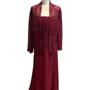 May Queen Couture Burgundy Lace Mock Two-Piece Gown with Jacket